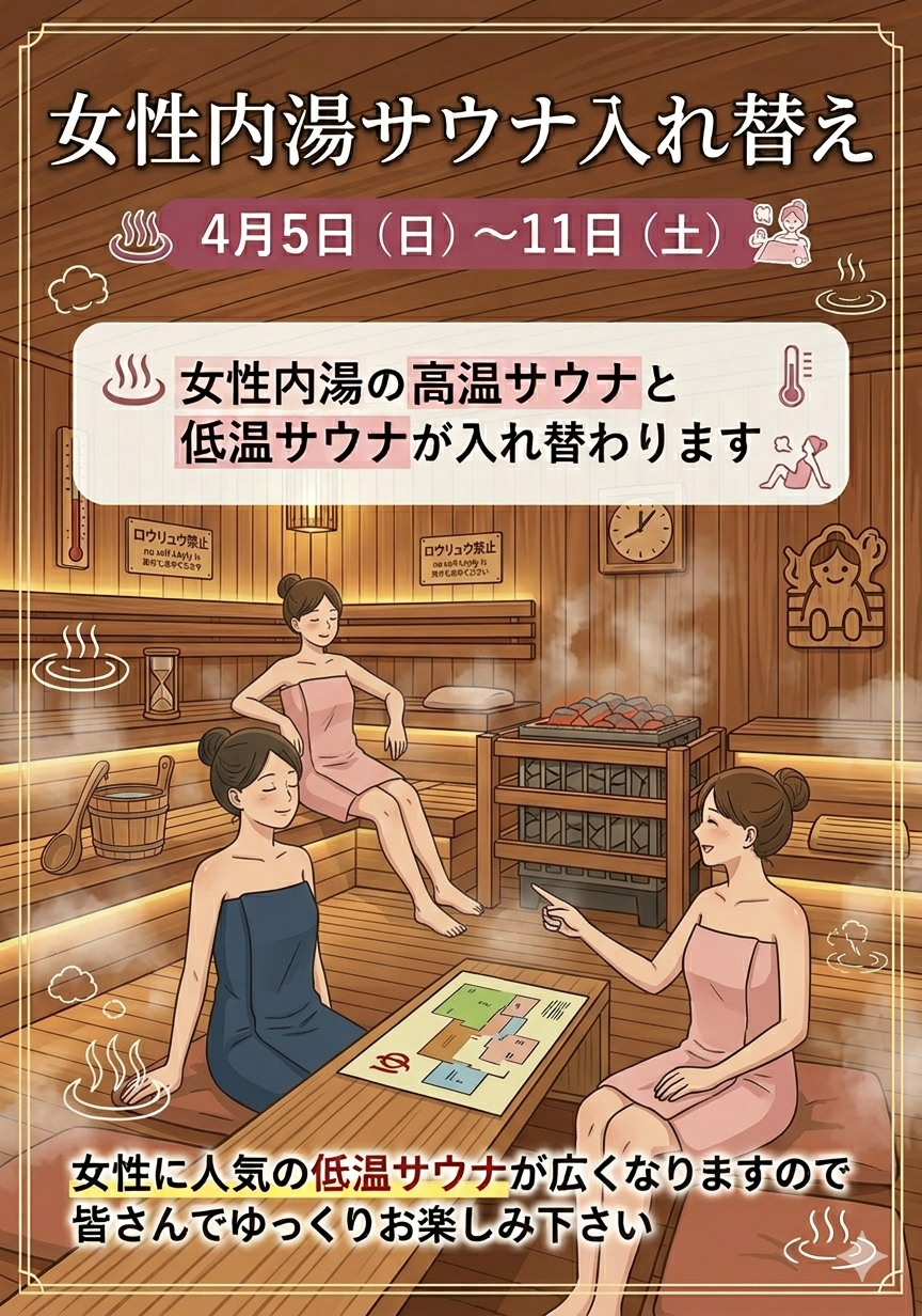 女性サウナ入れ替え